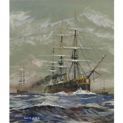 David Cobb RSMA (British 1921-2014): 'An Ironclad c.1870', gouache signed 16cm x 14cm