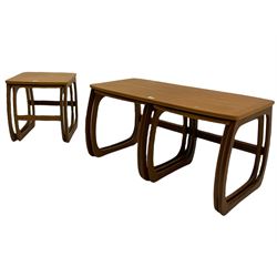Nathan - teak Long John nest of tables and a singular nest of tables 