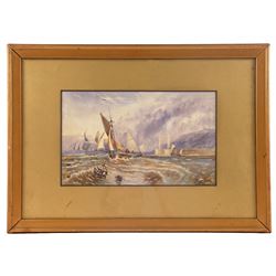 Brodrick (British 19th/20th century): Choppy Seas off Whitby Harbour, watercolour signed 16cm x 26.5cm