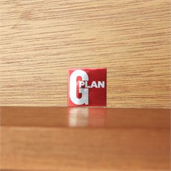 G Plan - 'Fresco' chest of drawers and mirrored dresser, chest of drawers with six drawers, dresser with four graduating drawers and swing mirror surrounded in teak, both raised on a recessed plinth base
Chest H 99cm, W 53cm, D 45cm
Dresser H 136cm, W 72cm, D 48cm