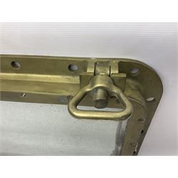 Rectangular brass porthole with hinged window, H46cm, L66cm