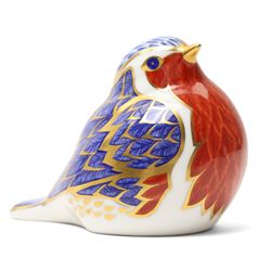Royal Crow Derby paperweight Buxton Badger limited edition 51/500 with gold stopper and certificate and another Robin with silver stopper