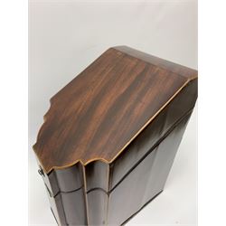 Georgian mahogany knife box, of serpentine fronted form with strung detail to the hinged cover and body, opening to reveal a fitted interior, H37cm 