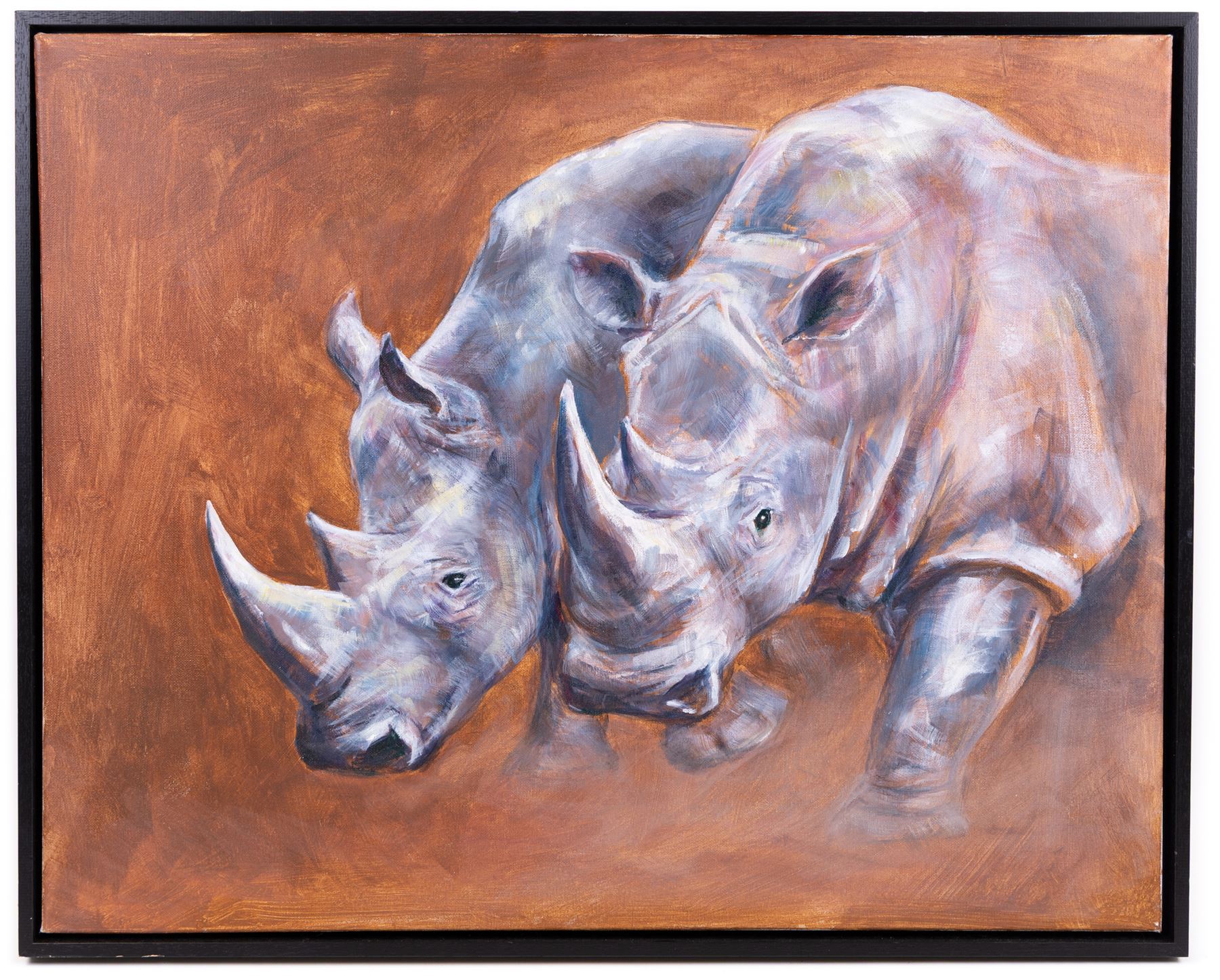 Continental School (Contemporary): Rhinos Elephants and a Zebra, set of three portraits unsigned, max 60cm x 76cm (two unframed)