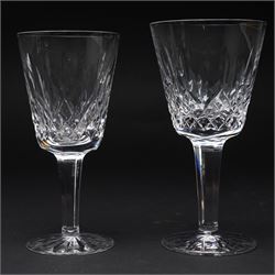 Waterford 'Lismore' pattern part suite, comprising three small tumblers, six liqueur glasses, twelve sherry glasses, eight large wine glasses and three smaller examples