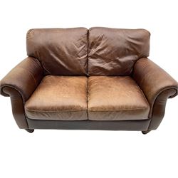 Barker & Stonehouse - Italsofa two seat traditional shape sofa upholstered in brown leather, turned front feet