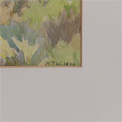 English School (20th Century): 'View Over the Golf Course Between Kalk Bay (Cape Peninsula) & the Atlantic Ocean', watercolour signed with initials MPW, titled on Frost & Reed label and with Royal Academy label verso, 42cm x 60cm  