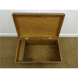  19th century rectangular brass bound oak Seaman's chest, hinged lid with moulded edge on a shaped plinth base, W103cm, H49cm, D51cm  