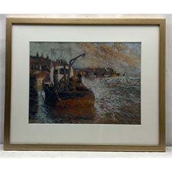 Dennis Barker (British Contemporary): 'Quayside', pastel on board signed, titled verso 45cm x 60cm