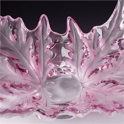 Lalique Champs-Elysees pattern clear and frosted pink glass bowl designed by Marc Lalique and modelled as leaves, signed 'Lalique France' L47cm in original Lalique pink box with guarantee etc