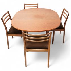 Victor Wilkins for G-Plan - set of four teak dining chairs (W49cm); together with a mid-20th century teak drop-leaf dining table (108cm x 133cm, H73cm)