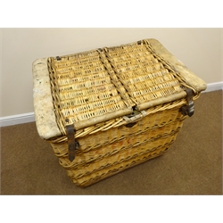  Large wicker basket, hinged lid, W90cm, H84cm, D61cm  