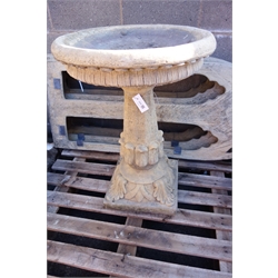  Composite stone bird bath, circular moulded top on tapering support with square base, H79cm,  