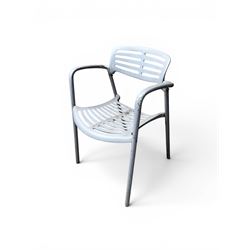 Set of eight mid-20th century painted aluminium garden armchairs, curved backs with shaped seat, stackable