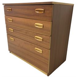 Schreiber - Mid-20th century teak chest, fitted with three long shallow drawers over one deep drawer