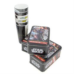 Star Wars puzzles and games, including four sealed MB Games 200piece jigsaw puzzles, two Darth Vader sculpture puzzles, limited edition sealed Ravensburger The Force Awakens Labyrinth game, two Special Edition Star Wars Trilogy Mousemats in original packaging, and a collection of Star Wars The Force Awakens ephemera including tins, flags, 3D glasses, etc