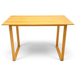 Samuel Chan Alba for Channels of Chelsea - golden oak writing table or desk, rectangular top raised on rectangular end supports