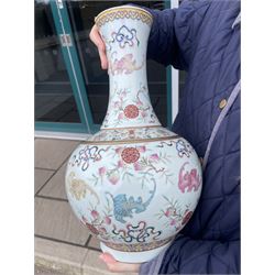 Chinese Qing Dynasty famille rose baluster vase decorated with bats, peaches etc with Tongzhi marks H40cm