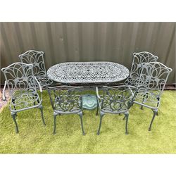 Painted aluminium, oval garden table and six chairs - THIS LOT IS TO BE COLLECTED BY APPOINTMENT FROM DUGGLEBY STORAGE, GREAT HILL, EASTFIELD, SCARBOROUGH, YO11 3TX