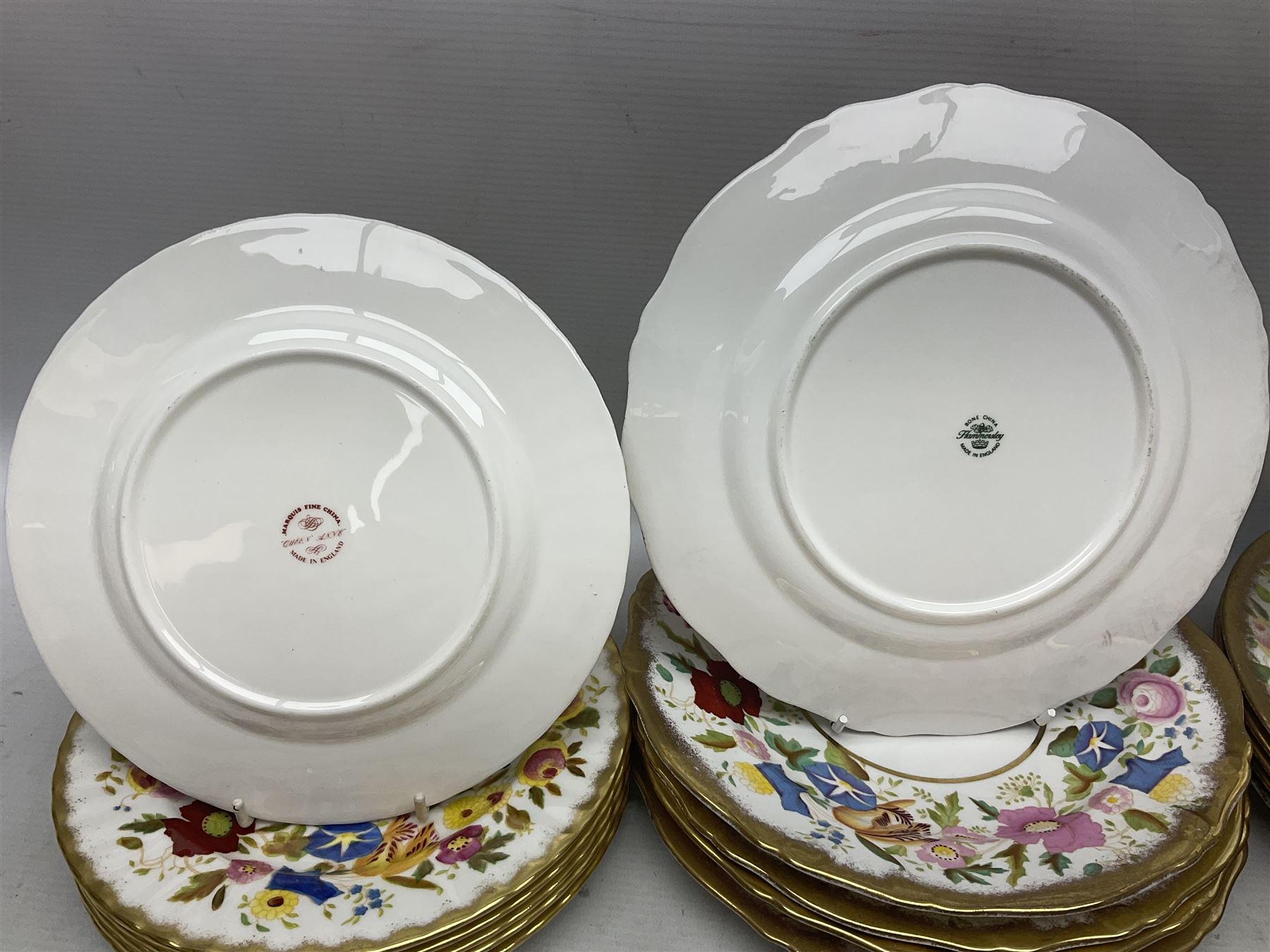 Hammersley Queen Anne pattern, part tea and dinnerwares, to include six dinner plates, five side plates, six soup bowls, teapot, covered sucrier, six teacups and saucers, etc together with six matched dessert plates (40)
