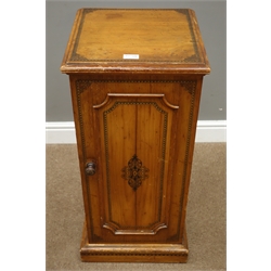  Edwardian pine Bedside Cabinet, with panel door printed inlaid decoration, W36cm, H78cm   