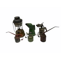 Oil cans, vintage lamp and a Primus blowtorch burner etc