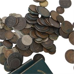 Group of silver, including three napkin rings, three spoons, sugar tongs, three thimbles, vesta case, chain and fob, together with a collection of coins