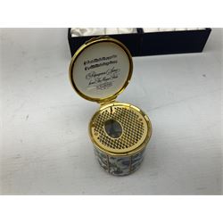 Two Halcyon Days enamel musical boxes, the first example playing Papageno's Song from the Magic Flute by W A Mozart, the second The Carousel Waltz composed by Richard Rodgers for the 1956 film Carousel, each in fitted box 