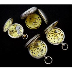 Victorian silver open face key wound lever pocket watch by Benjamin Hancock, Tunstall, No. 10009, silver keyless lever fob watch and two silver cylinder pocket watches