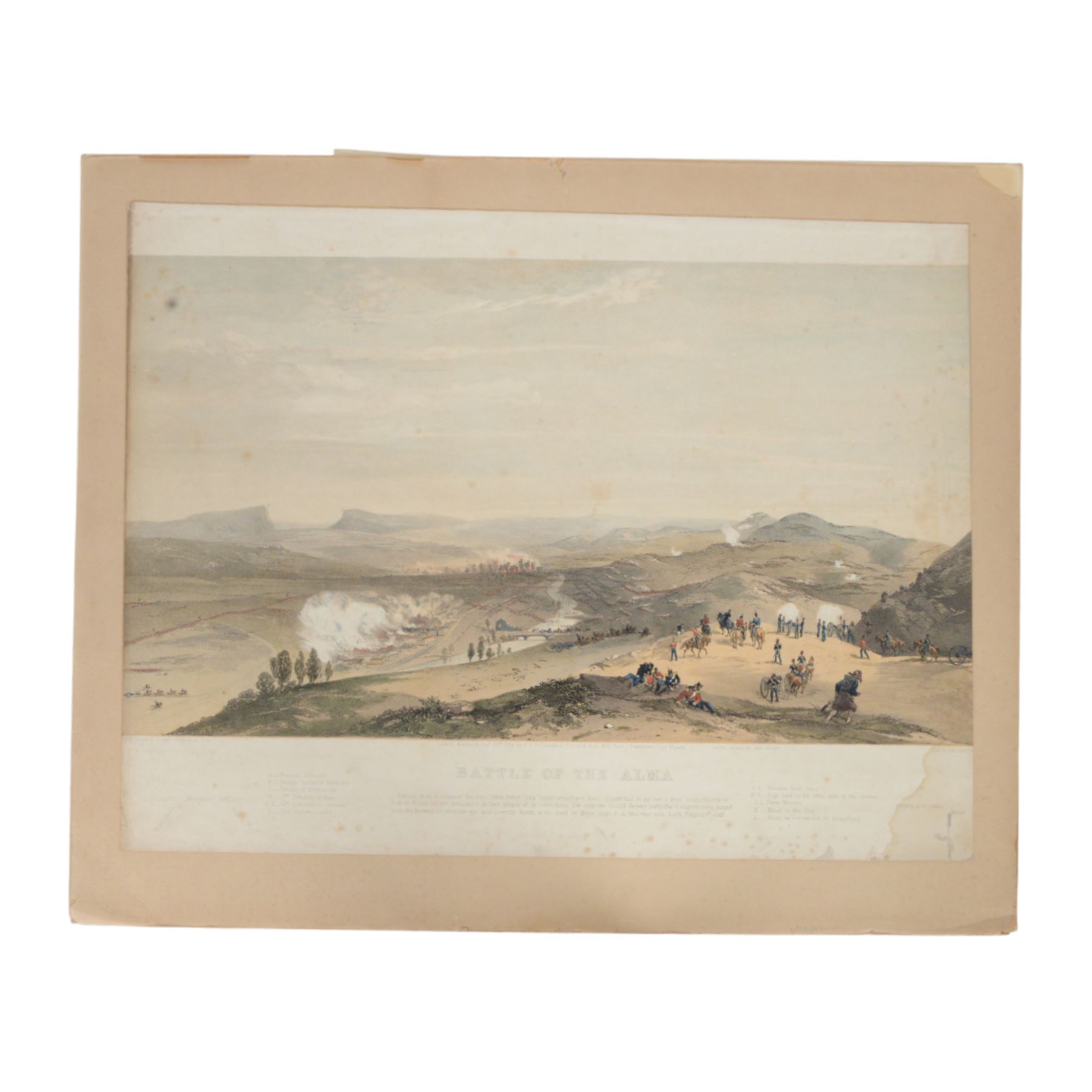 Four Victorian coloured prints of the Crimean War 1854-56, comprising Battle of the Alma, Camp of the Light Division, Redan and Advanced Trenches of the British Right attack
 and Camp of the 4th Division, H50cm 
