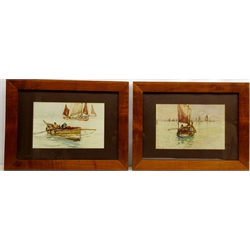 After Frank Henry Mason (Staithes Group 1875-1965): Fishing Cobles at Sea, pair early 20th century lithographs 23cm x 35cm (2)  