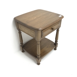 Ercol elm Golden Dawn finish lamp table,single drawer, baluster supports joined by solid undertier, W48cm, H54cm, D45cm  