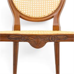 And So To Bed - French design 'Floral Caned Chair', balloon caned back with foliate carving, above a caned serpentine seat, reeded and turned supports