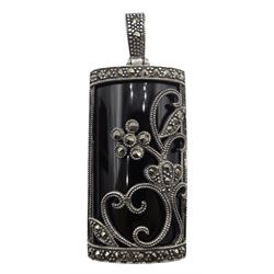 Silver black onyx and marcasite pendant