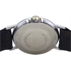 Walt Disney Production 'Mickey Mouse' stainless steel gentleman's manual wind wristwatch, on black leather strap