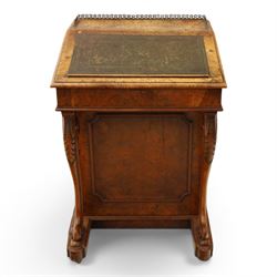 Victorian figured walnut Davenport, the fixed fall with drawer to the side enclosing writi...