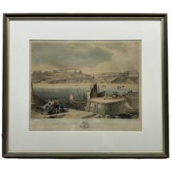 After George Hawkins (British 1809-1852): 'Modern Improvements - Scarborough from the East Pier, lithograph with hand colouring pub. 1845, 25cm x 36cm