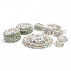 Minton Haddon Hall part dinner service, including teapot, nine dinner plates, nine soup bo...