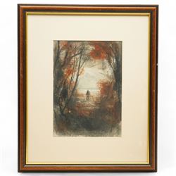 Pietro Annigoni OMRI (Italian 1910-1988): Ghostly Figure in a Forest Clearing, mixed media signed in pen 26cm x 16cm