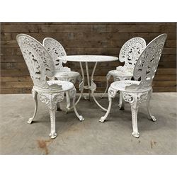 Victorian design white painted aluminium garden table, and four chairs