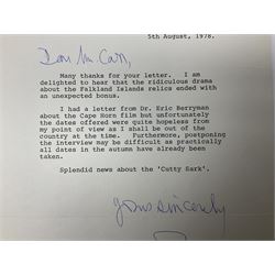HRH Philip Duke of Edinburgh - typed letter on Edmonton Plaza Hotel Canada headed notepaper dated 5th August 1978 acknowledging receipt of a letter regarding Falklands Islands relics and postponement of an interview; signed 'Yours Sincerely Philip'