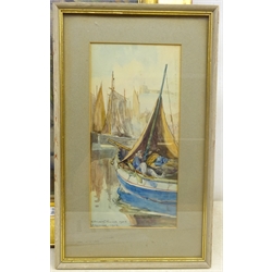 John Francis Rennie (19th/20th century): Fishing Boats in Whitby Harbour, watercolour signed and dated 1902,  33cm x 16cm