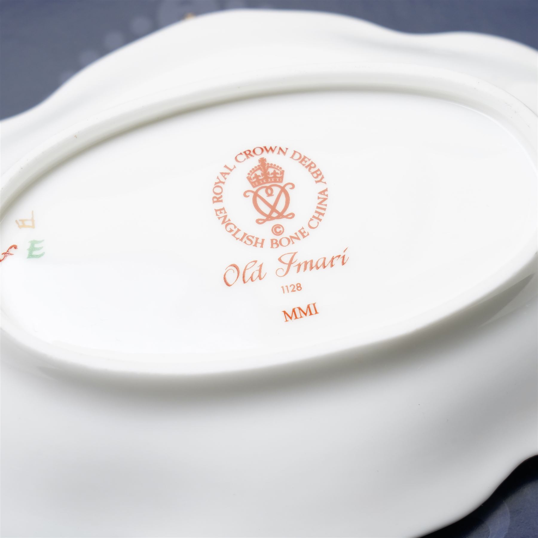 Royal Crown Derby Imari pattern 1128 wares, comprising two hexagonal tubular vases, one tray, one plate, and a collection of Spode items, one hexagonal vase with box (7)