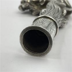 Victorian silver walking cane handle, modelled as a panther upon a tree branch, hallmarked London 1851, maker's mark worn and indistict