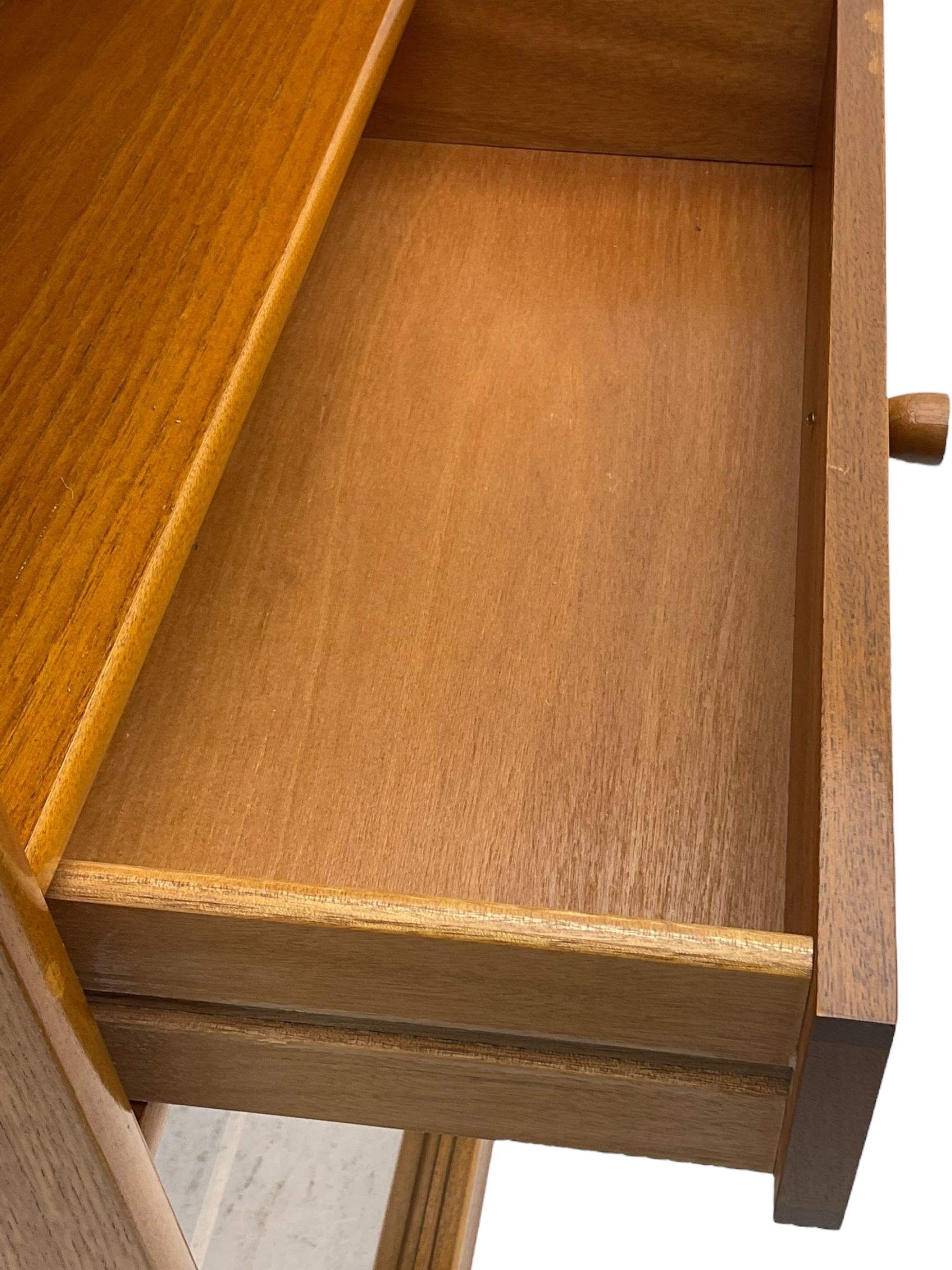 Nathan - teak open bookcase, fitted with sliding glass doors and two drawers