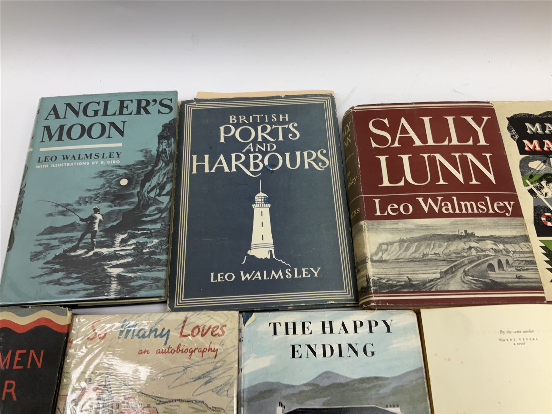 Leo Walmsley: a collection of Novels mostly 1st ed. including Phantom Lobster, signed by the author, Love in the Sun, The Happy Ending, Angler's Moon, Sally Lunn, The Silver Blimp, Love in the Sun, Paradise Creek, Fishermen at War, Golden Waterwheel, Sound of the Sea, etc (16)