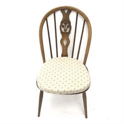 Ercol elm Old Colonial extending pedestal dining table with single leaf (W115cm and 165cm, H73cm, D115cm) and set six hoop back dining chairs (W43cm) 