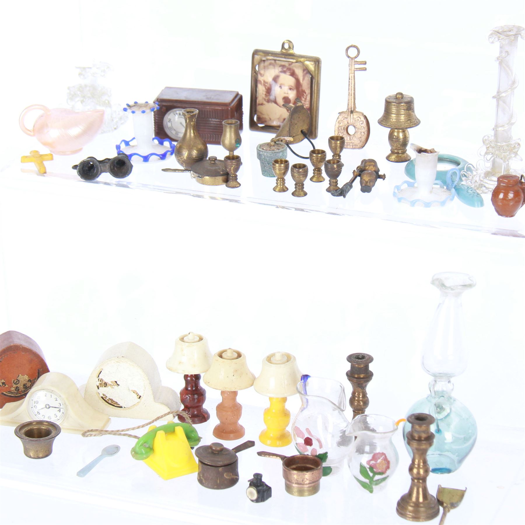 1930's dolls house accessories, including jugs, clocks, candlesticks etc   