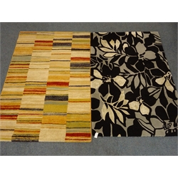  Jeff Banks contemporary Woolmark grey and black rug (186cm x 124cm) and a modern beige ground Woodstock style rug (133cm x 195cm)  