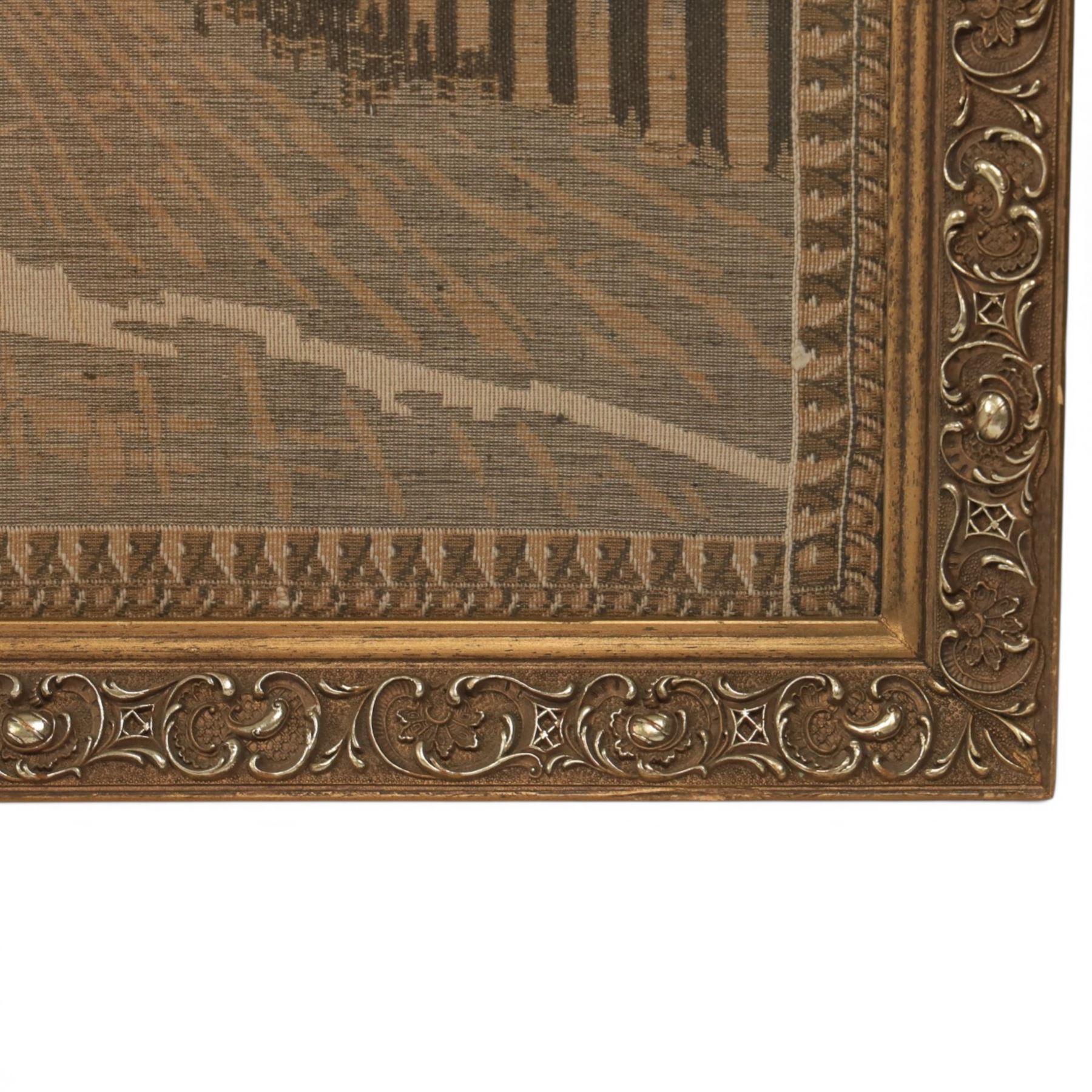 Pair of  machine woven tapestries, of Venezia and Napoli, framed H55cm, L149cm   